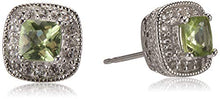 Load image into Gallery viewer, Sterling Silver Genuine Peridot and Created White Sapphire Halo Cushion Stud Earrings