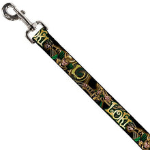 Load image into Gallery viewer, Dog Leash Loki Poses Black Gold Green 6 Feet Long 1.0 Inch Wide