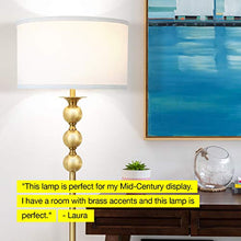 Load image into Gallery viewer, Brightech Riley - Free Standing Boho Floor Lamp - Tall Pole Light for Living Room Or Bedroom- Mid Century, Modern Upright Light with Drum Shade - With LED Bulb - Gold aka Antique Brass
