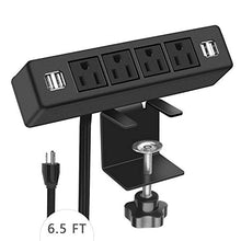 Load image into Gallery viewer, Desk Clamp Power Strip with 4 USB Charging Ports, Desktop Edge Mount Outlets, Removable Desk Mount Multi-Outlets,Power Socket Connect 4 AC Outlet for Home Office Reading