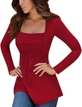 Load image into Gallery viewer, Yesfashion Womens Square Neck Ruched Tops Empire Waist Tunics Short Sleeve Pink S