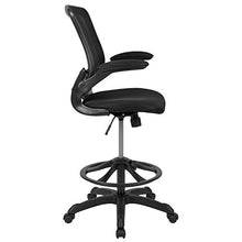 Load image into Gallery viewer, Flash Furniture Mid-Back Black Mesh Ergonomic Drafting Chair with Adjustable Foot Ring and Flip-Up Arms