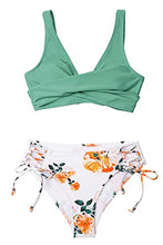 Load image into Gallery viewer, CUPSHE Women's Bikini Sets Ruched Lace up Bikini High Waisted Two Piece Swimsuits Fresh Green XS
