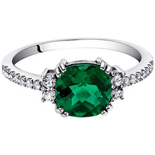 Load image into Gallery viewer, Peora Created Emerald Ring in 14K White Gold with Genuine White Topaz, Designer Cushion Cut, 2 Carats, Comfort Fit, Size 9