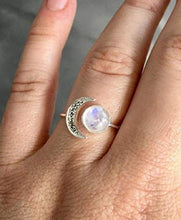 Load image into Gallery viewer, Lzz Fashion Lady 925 Sterling Silver Moonstone Gemstone Ring Sun Moon Gemstone Birthstone Ring Wedding Jewelry Size 6-10 (US Code 10)