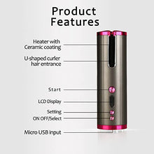 Load image into Gallery viewer, Automatic Hair Curler, Portable Auto Hair Curling Iron Wand with LCD Display, Adjustable 5 Temperature, Curls and Timer Settings, Fast Heating for Hair Styling (Gray)