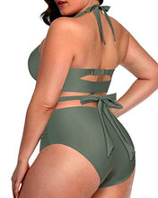 Load image into Gallery viewer, Daci Women Plus Size Two Piece Bikini Swimsuits with High Waisted BottomTummy Control Bathing Suits Green 20 Plus