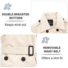 Load image into Gallery viewer, FARVALUE Women's Waterproof Trench Coat Double Breasted Windbreaker Classic Belted Lapel Overcoat with Removable Hood Beige Medium