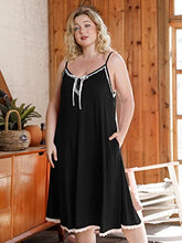 Load image into Gallery viewer, Jollielovin Women Plus Size Cami Dresses with Pockets and Adjustable Spaghetti Strap V Neck Sleepwear Women Nightgowns with Lace Loose Fit Black_2X