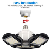 Load image into Gallery viewer, LED Garage Lights,100W Deformable LED Garage Ceiling Lights12500 LM CRI 80 Led Shop Lights for Garage, Garage Lights with 3 Adjustable Panels, Utility Led Garage Lighting (No Motion Activated) 100W1PK