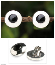 Load image into Gallery viewer, NOVICA Obsidian .925 Sterling Silver Button Earrings 'Forever'
