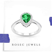 Load image into Gallery viewer, 1.30 CT Pear Shaped Emerald Certified Diamond Halo Engagement Ring, Solitaire Teardrop Green Gemstone Wedding Rings, May Birthstone Promise Ring Gifts, 14K White Gold, Size:US 6.0