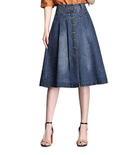 Load image into Gallery viewer, VNDFLAG Button Front Denim Skirts for Women Knee Length A-Line Pleated Wrap Midi Blue Jean Skirt Size S