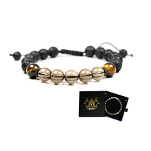 Load image into Gallery viewer, Natural Smoky quartz bracelet with Tiger eye and Lava, Essential Oil diffuser Bracelet, for Men & Women, stress and negative emotions relief, Natural Quartz Crystal, Protection Bracelet