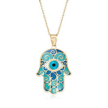 Load image into Gallery viewer, Ross-Simons Blue Enamel Hamsa Hand Pendant Necklace in 14kt Yellow Gold