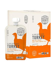 Load image into Gallery viewer, Serenity Kids 6+ Months Baby Food Pouches Puree Made With Ethically Sourced Meats & Organic Veggies | 3.5 Ounce BPA-Free Pouch | Pasture Raised Turkey, Sweet Potato, Pumpkin, Beet | 12 Count