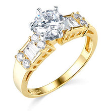 Load image into Gallery viewer, 14k REAL Yellow Gold SOLID Wedding Engagement Ring and Wedding Band 2 Piece Set - Size 7