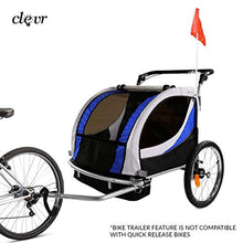 Load image into Gallery viewer, Clevr Deluxe 3-in-1 Double 2 Seat Bicycle Bike Trailer Jogger Stroller for Kids Children | Foldable w/Pivot Front Wheel, Blue