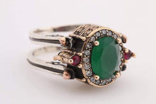 Load image into Gallery viewer, Turkish Handmade Jewelry Reversible Oval Cut Ruby Emerald Jade Topaz 925 Sterling Silver Ladie's Ring All Size