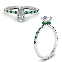 Load image into Gallery viewer, JewelryGift Hidden Halo Petite Diamond Ring 925 Sterling Silver Created Emerald Marquise Shape Green Color Halo Engagement Rings Prong Setting in Size 7