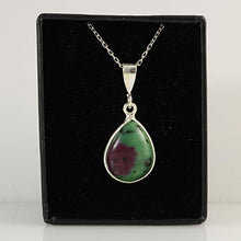 Load image into Gallery viewer, Sterling Silver Red Green Ruby Zoisite Gemstone Teardrop Pendant Necklace 16+2 inches Chain