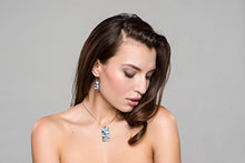 Load image into Gallery viewer, Lova Jewelry Aqua Turquoise Electric Blue Mosaic Glitter Silver Tone Metal Necklace Earrings Set