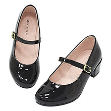 Load image into Gallery viewer, LseLom Girls Mary Jane Flats Dress Shoes Princess Low Heel Hook and Loop Dance Shoes Party School Uniform Wedding Shoes for Little Girls Black US 11