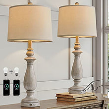 Load image into Gallery viewer, OYEARS Table Lamp 3-Way Dimmable Touch Control Lamp with Dual USB Charging Ports for Lamp Set of 2 Living Room Bedroom Rustic Modern Farmhouse Vintage 27.76”H Grey Resin Bedside Lamp 2 Bulbs