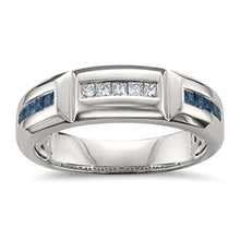 Load image into Gallery viewer, La4ve Diamonds 14k White Gold Princess-Cut Diamond & Blue Sapphire Men's Wedding Band Ring (5/8 cttw, I-J, SI2-I1), Size 9.5