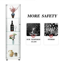 Load image into Gallery viewer, FLYMUHJIA Curio Cabinet Glass Display Case for Collectibles Cabinet Display Cabinet with Door 4-Shelf Display Shelves Showcase, 64.2”Hx16.9''Lx 14.6''W White