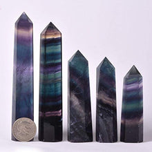 Load image into Gallery viewer, JUST IN STONES Natural Rainbow Fluorite Gemstone Crystal Hexagonal Pointed Reiki Chakra Faceted Prism Wand Stone Home Decor