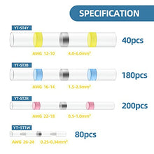 Load image into Gallery viewer, 500PCS Solder Seal Wire Connectors, Waterproof and Insulated Heat Shrink Solder Connectors, Electrical Wire Butt Connectors Kit, Butt Splice(40Yellow 80White 180Red 200Blue)