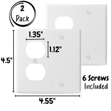 Load image into Gallery viewer, Bates- 2-Gang Combination Wall Plate, 2 Pack, 1 Duplex/1 Blank Standard Size, 2 Gang Wall Plate, Outlet Covers, Wall Plates, Outlet Wall Plate, Double Gang Wall Plate, Outlet Cover 2 Gang.