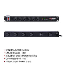 Load image into Gallery viewer, CyberPower CPS1215RMS Surge Protector, 120V/15A, 12 Outlets, 15ft Power Cord, 1U Rackmount