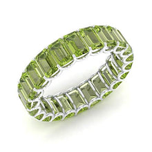 Load image into Gallery viewer, Diamondere Natural and Certified Peridot Wedding Ring in 14K White Gold | 6.25 Carat Emerald Cut Full Eternity Stackable Band Size 6.5