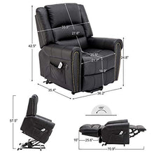 Load image into Gallery viewer, Electric Power Lift Recliner Chair Dual TUV Motor Infinite-Positions Lay Flat Sleeper Faux Leather Lounge w/Remote Control Dual USB Charging Ports 7298 (Black)