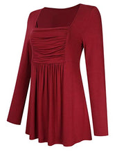 Load image into Gallery viewer, Yesfashion Womens Square Neck Ruched Tops Empire Waist Tunics Short Sleeve Pink S