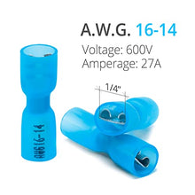 Load image into Gallery viewer, 150 PCS Wirefy Female Spade Connectors - Heat Shrink Spade Connector Kit - Quick Disconnect Wire Connectors - Electrical Spade Terminals - Blue 16-14 Gauge