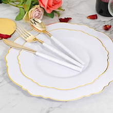 Load image into Gallery viewer, WDF 60pcs Gold Plastic Plates -Baroque White &Gold Disposable Plates for Upscale Parties &Wedding-including 30Plastic Dinner Plates 10.25inch,30Salad Plates 7.5inch