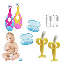 Load image into Gallery viewer, ArtJ4U Baby Toddler Toothbrush Set & Banana Teether for Age 6-24 Month Silicone Infant Training Finger toothbrushes,Extra Soft Bristle for Baby Teeth & Infant Gums,BPA Free(6 Pack)