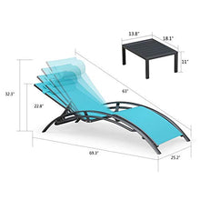 Load image into Gallery viewer, PURPLE LEAF Patio Chaise Lounge Sets 3 Pieces Outdoor Lounge Chair Sunbathing Chair with Headrest and Table for All Weather, Turquoise Blue