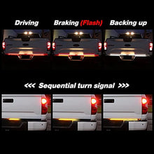 Load image into Gallery viewer, Tailgate Light Bars TRIPLE LED (2x 28'' for the left and right), Tail+BRAKE Strobe+Amber Sequential Turn Signal+Reverse Light functions, fit F-150/250, Silverado 1500/2500, Tundra