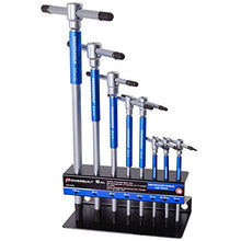 Load image into Gallery viewer, Powerbuilt 8 Pc Metric T-Handle Hex Allen Key Wrench Set w/ Speed Sleeves for Fast Spinning Action, Sliding Top Handle for “T” or “L” Shape, Long Shafts, Storage Rack, Auto, Bicycle, Moto - 941645