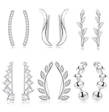 Load image into Gallery viewer, HANPABUM 6Pairs Ear Cuff Earrings for Women Ear Crawler Earrings Climber Earrings Pierced Ears Cubic Zirconia Silver Rose Gold