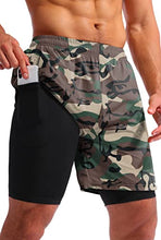 Load image into Gallery viewer, Pudolla Men’s 2 in 1 Running Shorts 7" Quick Dry Gym Athletic Workout Shorts for Men with Phone Pockets(Green Camo X-Large)