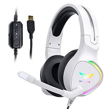 Load image into Gallery viewer, Nivava K12 White USB Gaming Headset for PC, PS5, 7.1 Surround Sound PS4 Headset with Noise Cancelling Microphone, Over-Ear Headphone with Soft Memory Earpads RGB LED Lights for Computer Laptop Mac