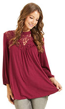 Load image into Gallery viewer, SONJA BETRO Knit Lace Yoke Mockneck Cap Sleeve Tunic Top Small Burgundy