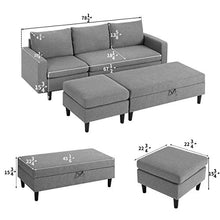 Load image into Gallery viewer, Esright Small Sectional Sofa with Storage Ottoman and Chaise Lounge, 3-Seat Fabric Living Room Furniture Sets, L-Shape Couch Sofa for Small Apartment, Living Room, Gray