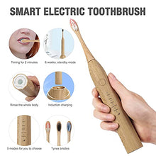 Load image into Gallery viewer, Electric Bamboo Toothbrush, Sonic Toothbrush IPX8 Waterproof, 2 Minute Timer, 3 Rechargeable and Replaceable Bamboo Toothbrush Head