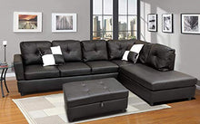 Load image into Gallery viewer, FlashBuy Sofa Sectional Sofa, L-Shape Faux Leather Sectional Sofa Couch Set with Chaise, Ottoman, 2 Toss Pillow Using for Living Room Furniture.(Black)